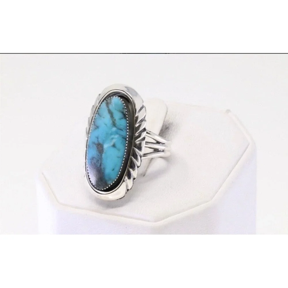 Myra Benally Running Bear Navajo Sterling silver Turquoise Ring Statement‎